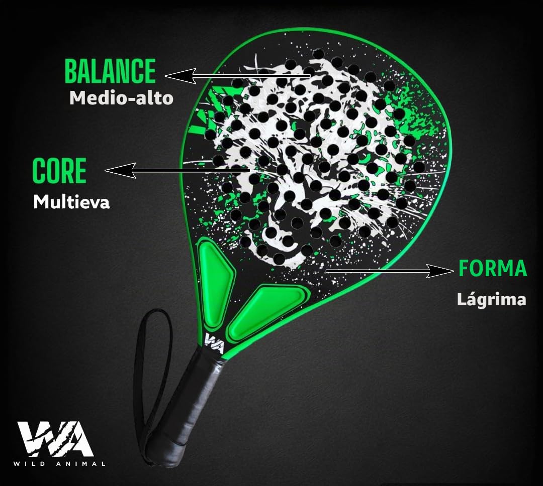 Pala de Pádel Savannah 12K Carbono - Fabricada en España - Goma MultiEva - Forma Lágrima - Nivel Intermedio y Profesional - Potencia y Control