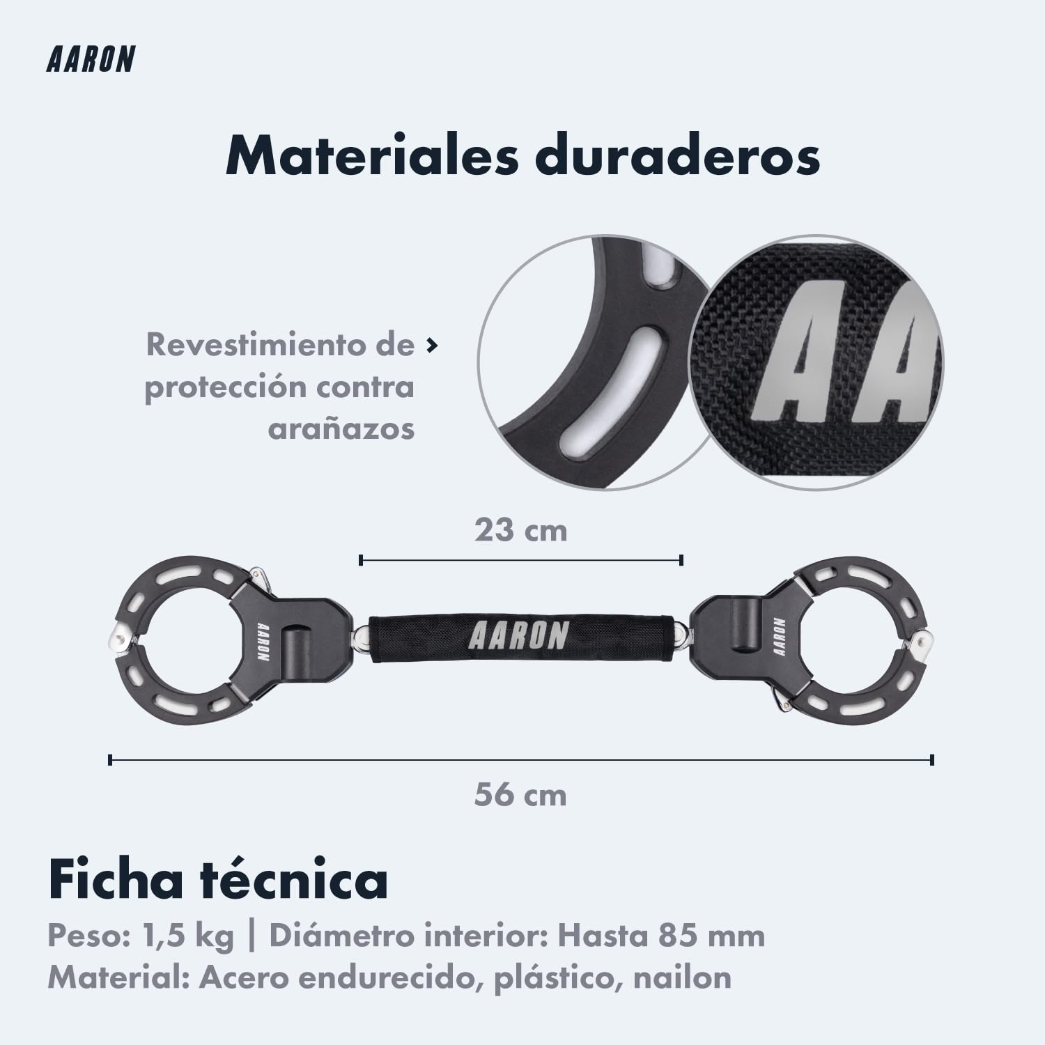 AARON Candado de esposas para patinete eléctrico, diseño de alta seguridad, candado flexible con cadena de acero, resistente y protección contra arañazos (negro)