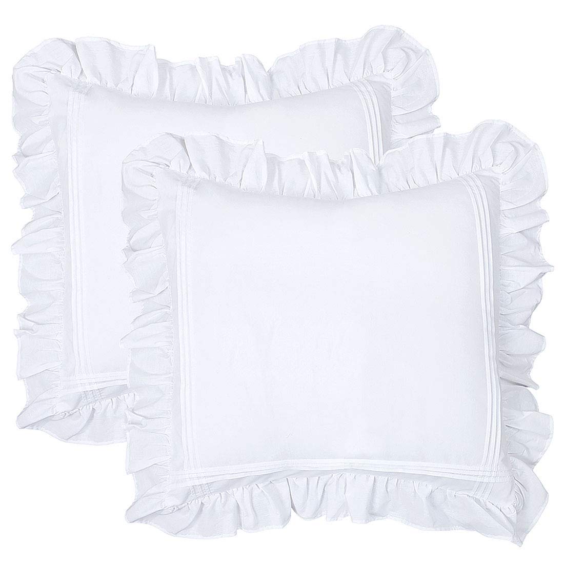 Ruffled Euro Sham Covers White Farmhouse European Sham Shabby Chic French Country Large Pillow Covers 26x26 Set of 2 Rustic Vintage Lace Bright Bed Euro Pillowcases Cotton Plain