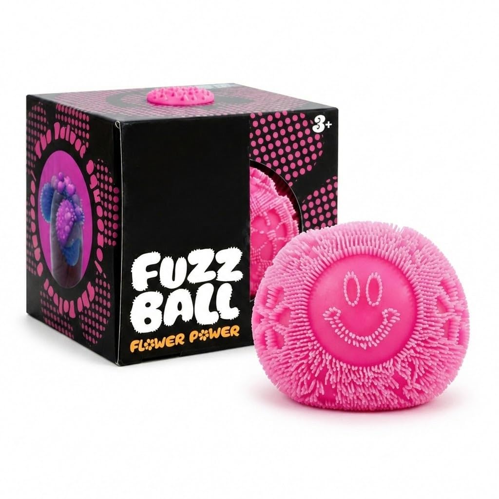 Fuzz Ball Smiley Face Squeeze Toy – Squishy Fuzzball Stress Ball, Textured Sensory Ball for Kids & Adults, Pocket-Sized Squishy Ball, ADHD & Anxiety Relief Fun(pink)