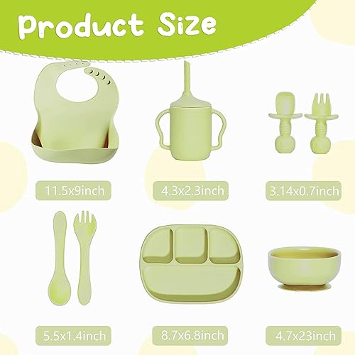 Miniatura 7 de Juego de alimentación de silicona para bebés, suministros de destete para bebés, 2 baberos de silicona ajustables, platos y cuencos para bebés con