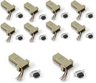 Fielect 20Pcs DB9 to RJ45 Modular Adapter DB9 Ethernet Adapter DB9 Female to RJ45 Female Enternet Adapter Modem Connector Plug Kit for Multimedia Video Beige