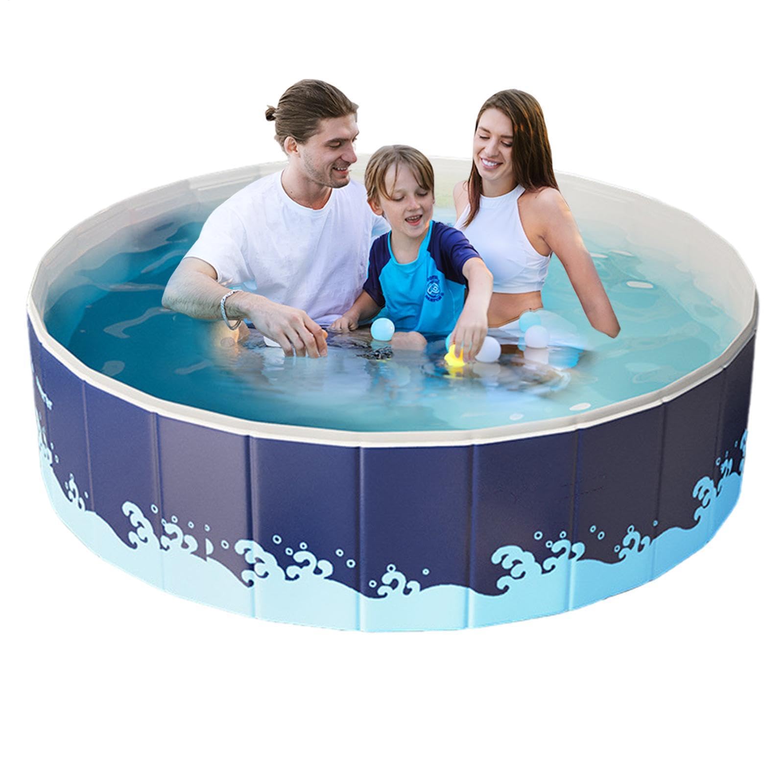 Foldable Swimming Pool - Non Inflatable Portable Ground, Pool Thickened Basin for Backyard Garden Outdoor Water Play Bath Relaxation for Adults Family Parties Summer Cooling