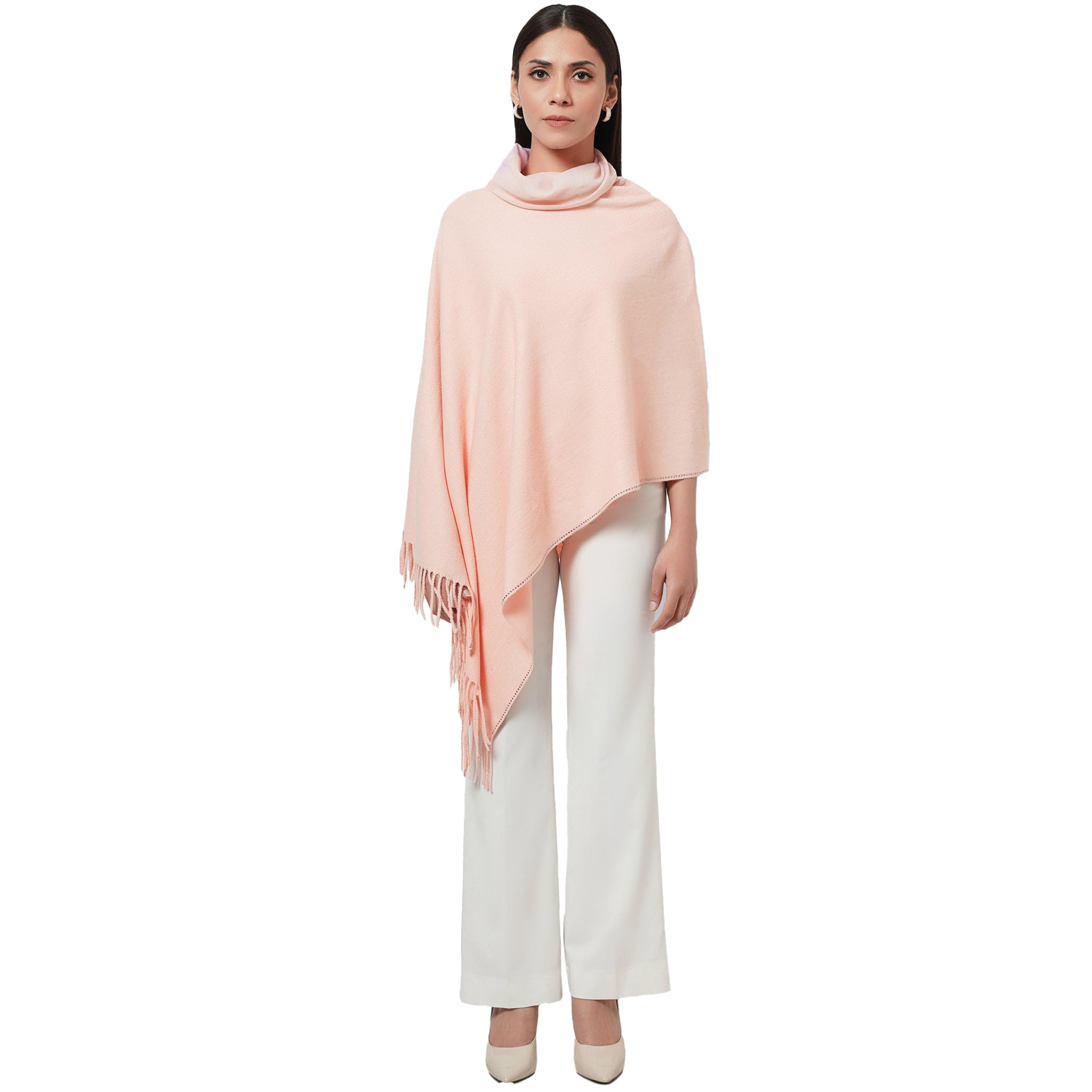 first resort Pink Asymmetrical Cowl Neck Embellished Cashmere Poncho-picture-17