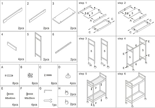 Miniatura 7 de AZ L1 Life Concept Mesa auxiliar de cocina con 3 niveles para horno de microondas estación de trabajo con ruedas 237 pulgadas