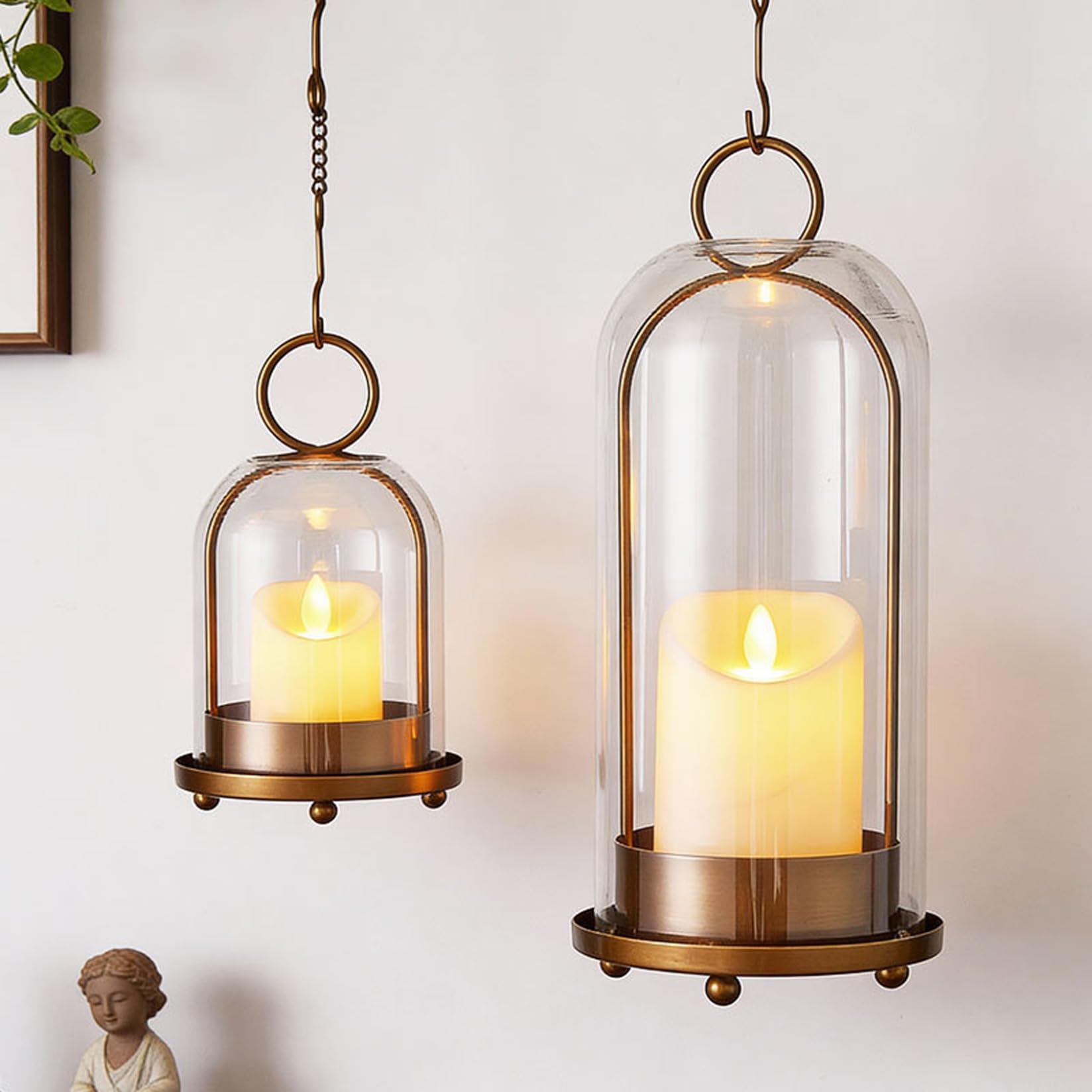 2 portavelas de Cristal huracán, portavelas de Metal Dorado para decoración rústica de Granja, de Cristal Transparente para Mesa o Colgar en la Pared