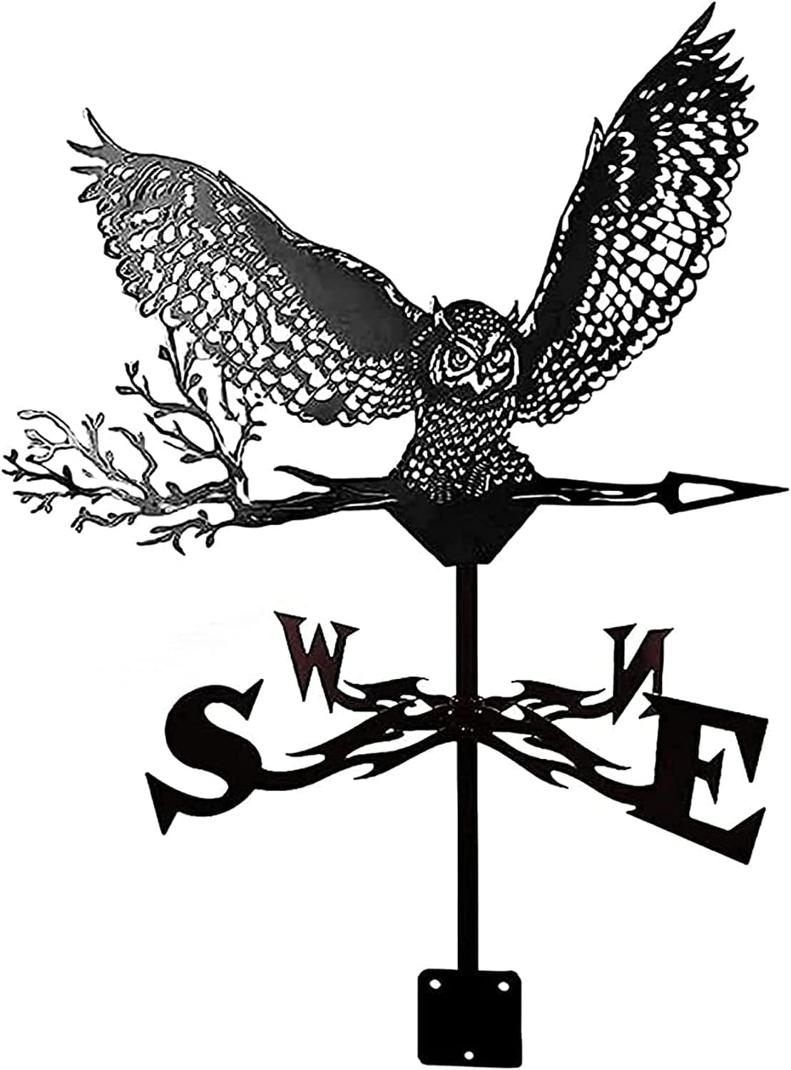 Klonwg Black Owl Weathercock Weather Vane Weathervane Measuring Tools Durable Retro Stainless Steel Wind Direction Indicator For Patio Yard Decoration