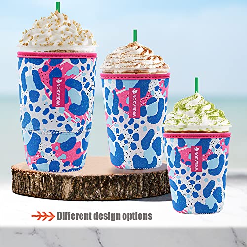Image of Reusable Iced Coffee Insulator Sleeve for Cold Beverages and Neoprene Cold Coffee Cup Sleeves Cooler Cover 16-32OZ for Coffee Cups, McDonalds, Dunkin Donuts, More(Colorful Leo)