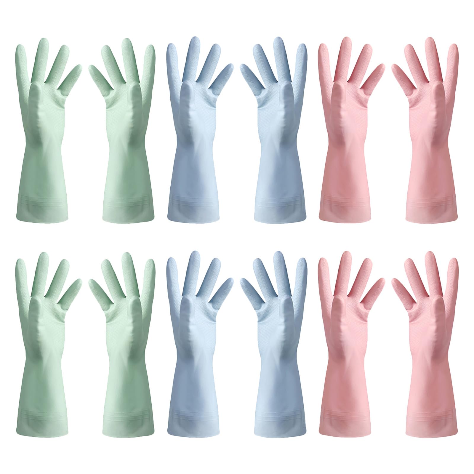 Healeved 6 pares de guantes reutilizables impermeables para lavavajillas, de PVC, antideslizantes, para limpieza de cocina, para lavar platos y lavar la ropa, accesorios de limpieza del hogar.