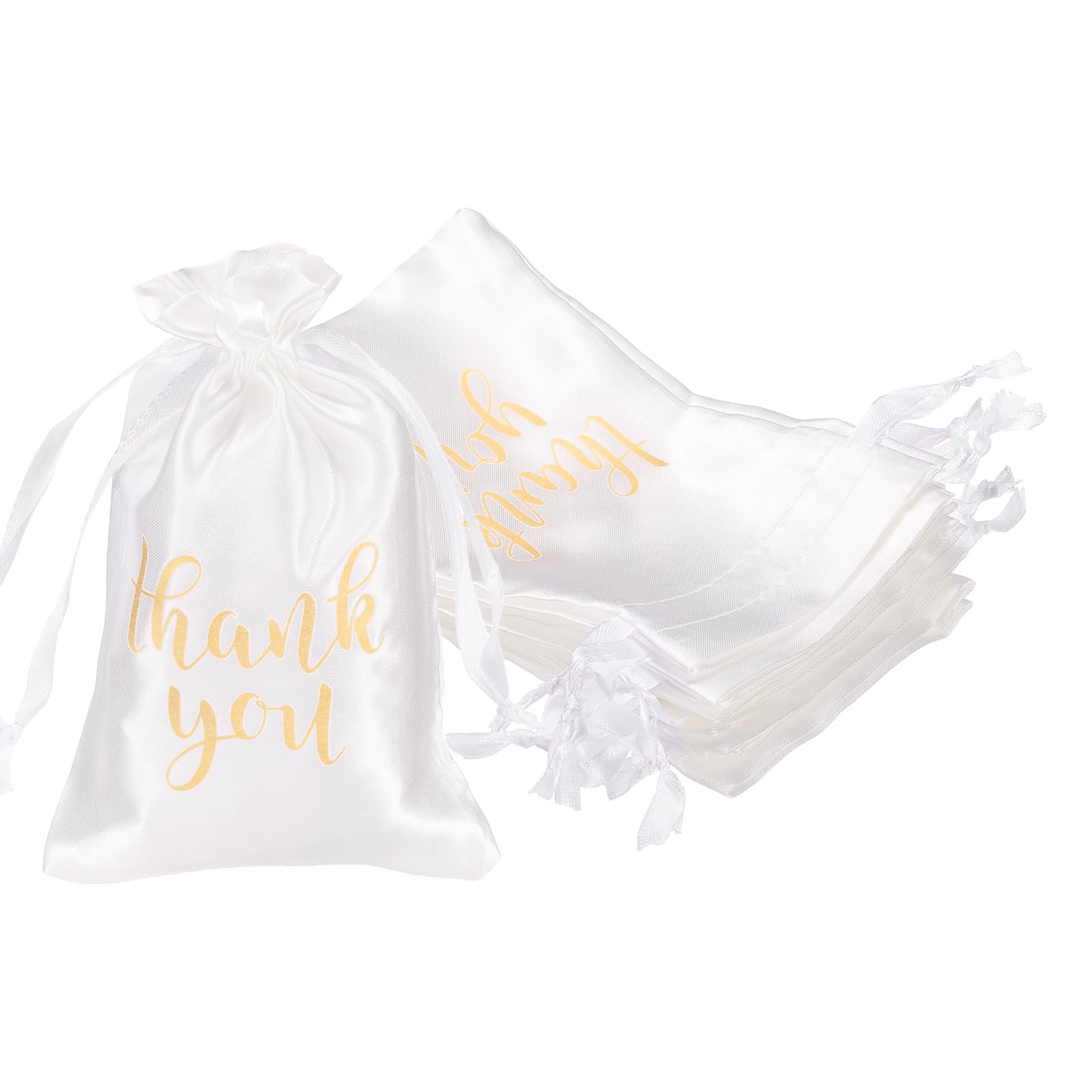 PATIKIL Thank You Satin Gift Bags, (4 x 6 Inch, White) (50Pcs), Satin Drawstring Favor Bags Gift Pouches with Drawstrings, Suit for - Wedding/Festival/Birthday/Celebration