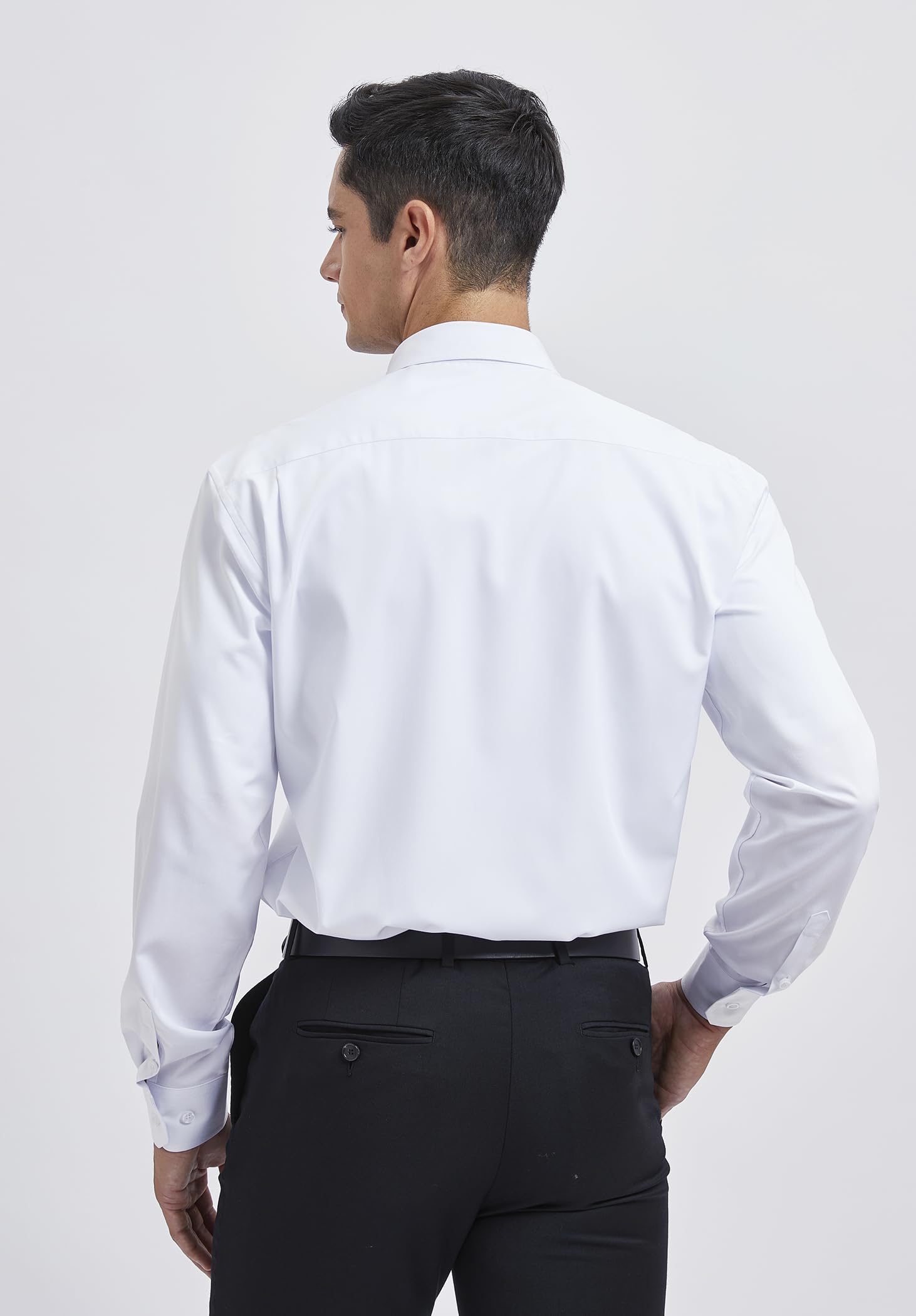 HISDERN Chemise pour Hommes à Manches Longues Chemise en Fiber de Bambou d'affaires Coupe Régulière Chemise décontractée sans Repassage avec Poche S-4XL