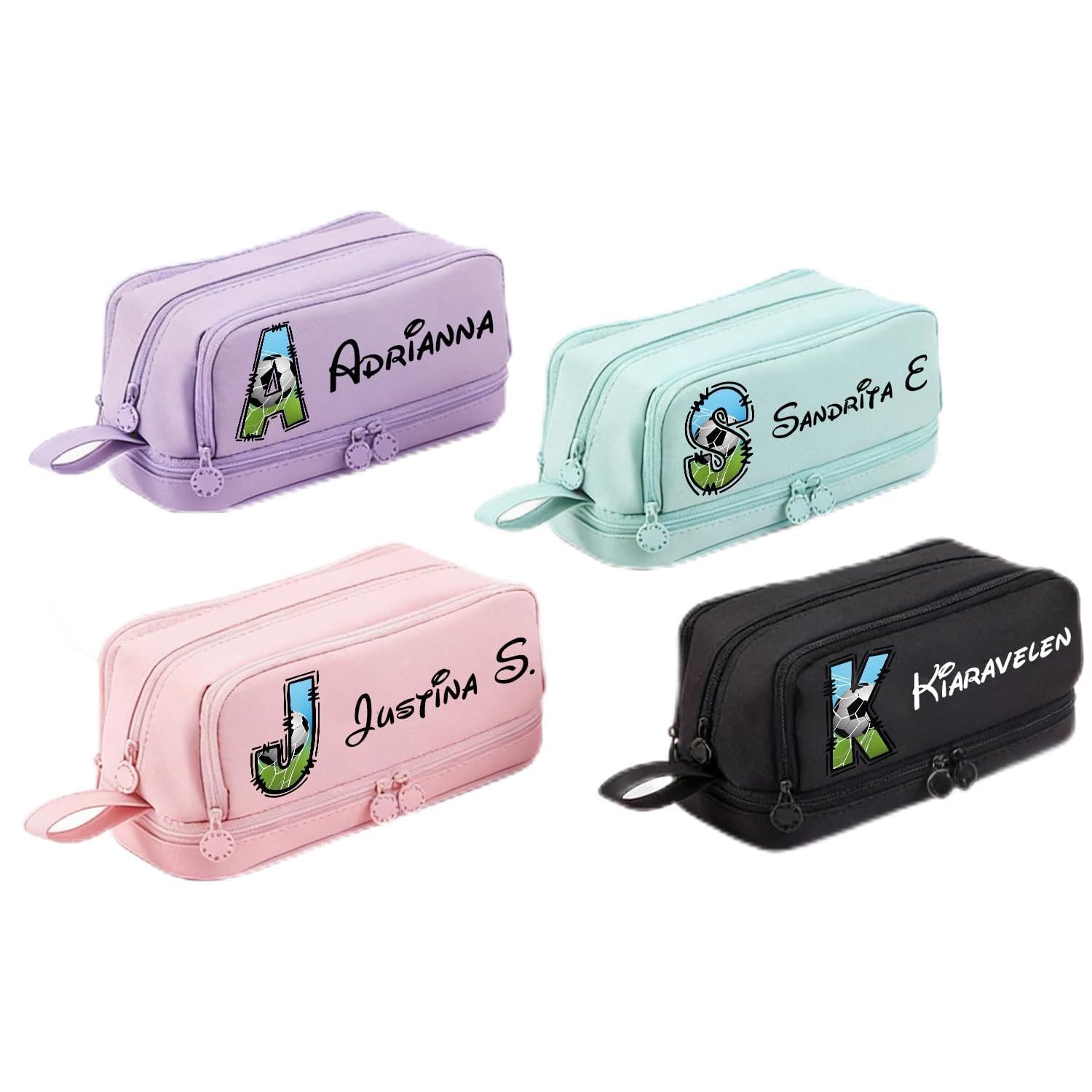 zouwii Custom Name Pencil Case with Football-Themed 26 Letter Designs - Personalized Double-Layer School Pouch for Kids, Teens, Students - Durable Zipper Organizer