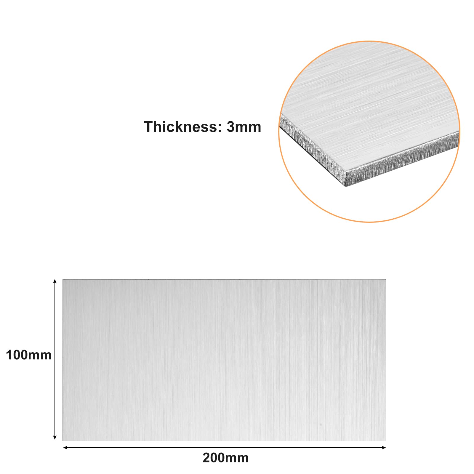 sourcing map Feuille en Acier Inoxydable 304, 3mm x 4" x 8", Finition Brossée - Idéale Pour L'Industrie, La Machinerie, Les Projets Diy et La Décoration Intérieure