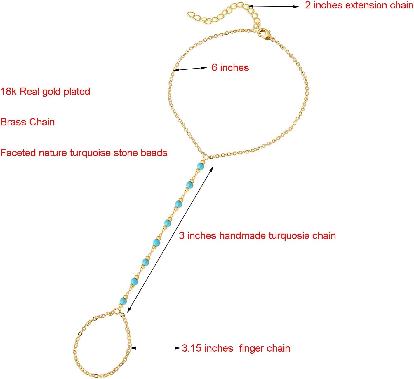 Dainty Gold Hand Chain Bracelet,18K Real Gold Plated Minimalist Handmade Beaded Finger Chain Bracelets for Women