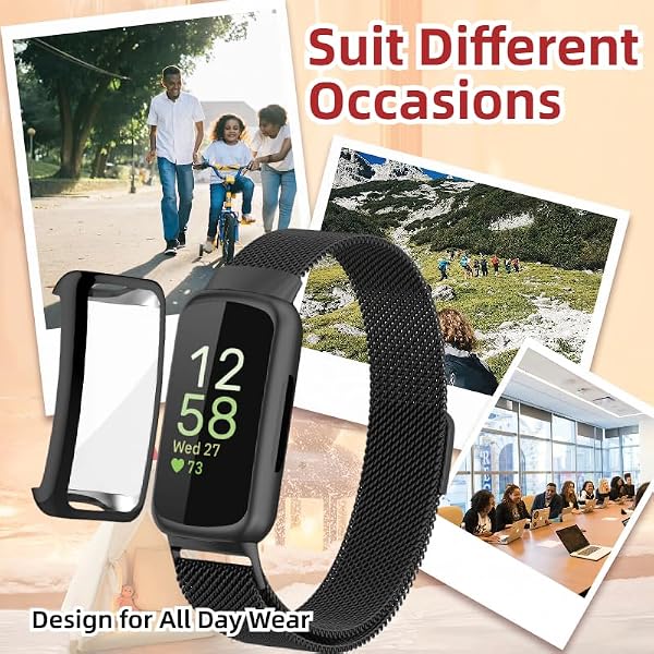 QIEMUTER Compatible for Fitbit Inspire 3 Bands with Case, Metal Braided Strap Magnetic Clasp, Stainless Steel Mesh, Soft TPU Bumper Cover for Men Women (Black) by QIEMUTER - Image 6