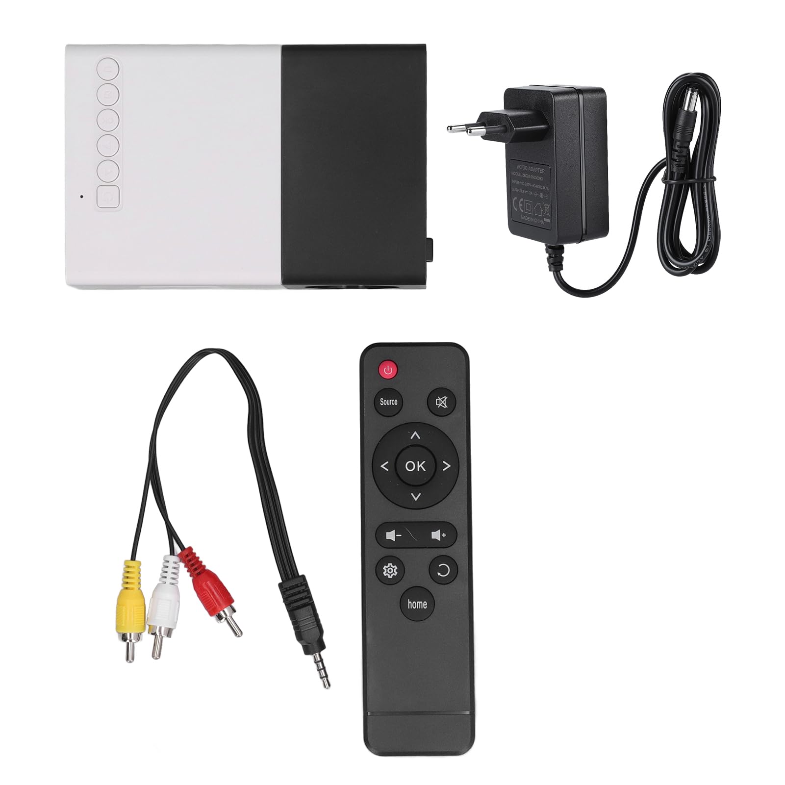 Mini Proiettore 1080P, Mini Proiettore Portatile Tascabile, Videoproiettore LED HD 1080P con USB AV, per Regali, Cartoni Animati, Film, TV, Campeggio (Spina europea)