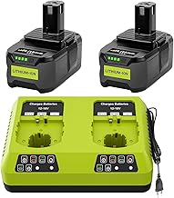 Lot de 2 Batteries au Lithium 18V 8000mAh et Chargeur P117 pour Ryobi One+, Batterie de Rechange Li-ION pour Outils Ryobi 18 V One+ P108 P107 P104 P105 P102 P103