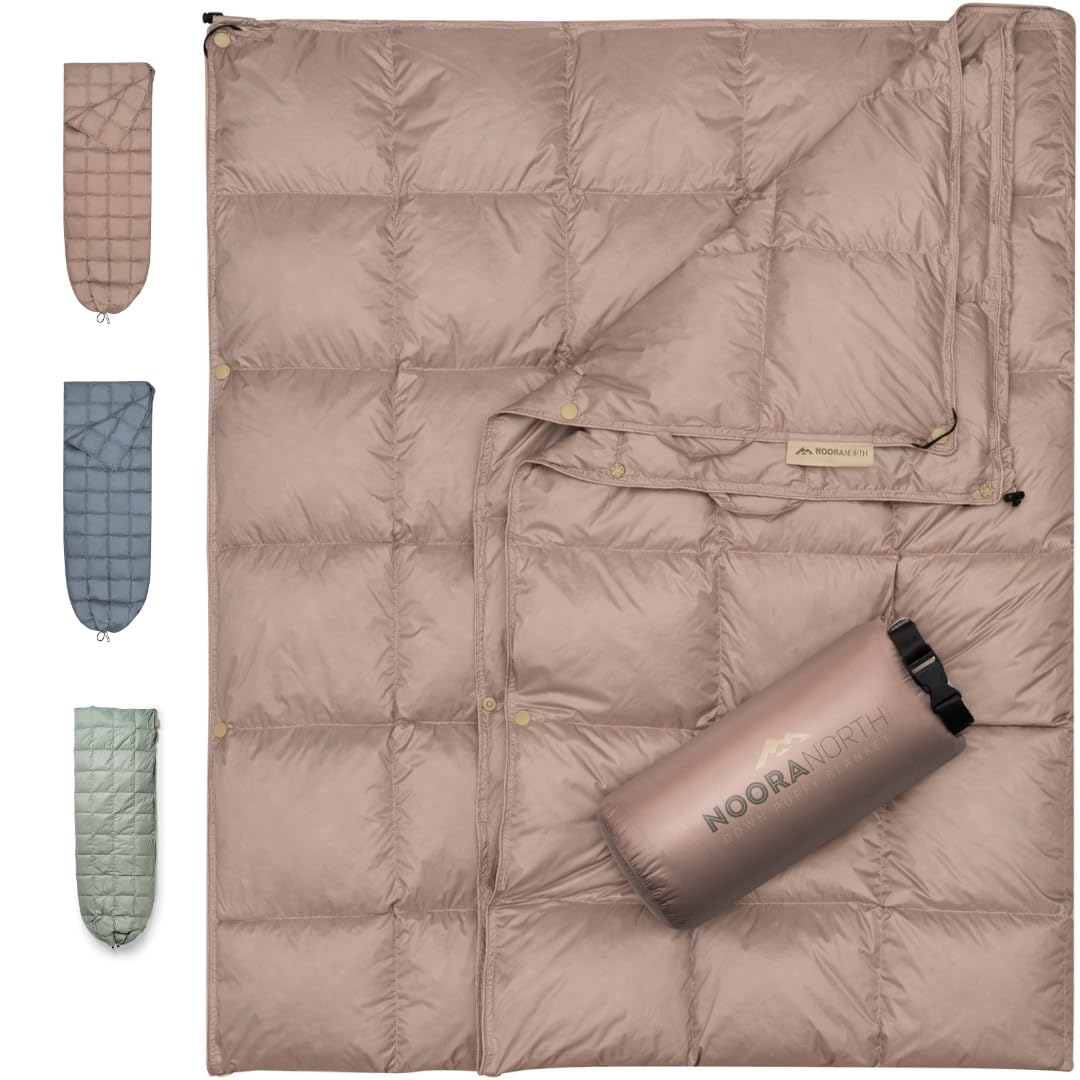 Down Camping Blanket with Footbox - Packable Warm Puffy Ultralight Camp Quilt - Fill Power 650 - Water Resistant for Backpacking Hiking Travel – Compact Outdoor Throw Sleeping Blanket with Bag - 52x77