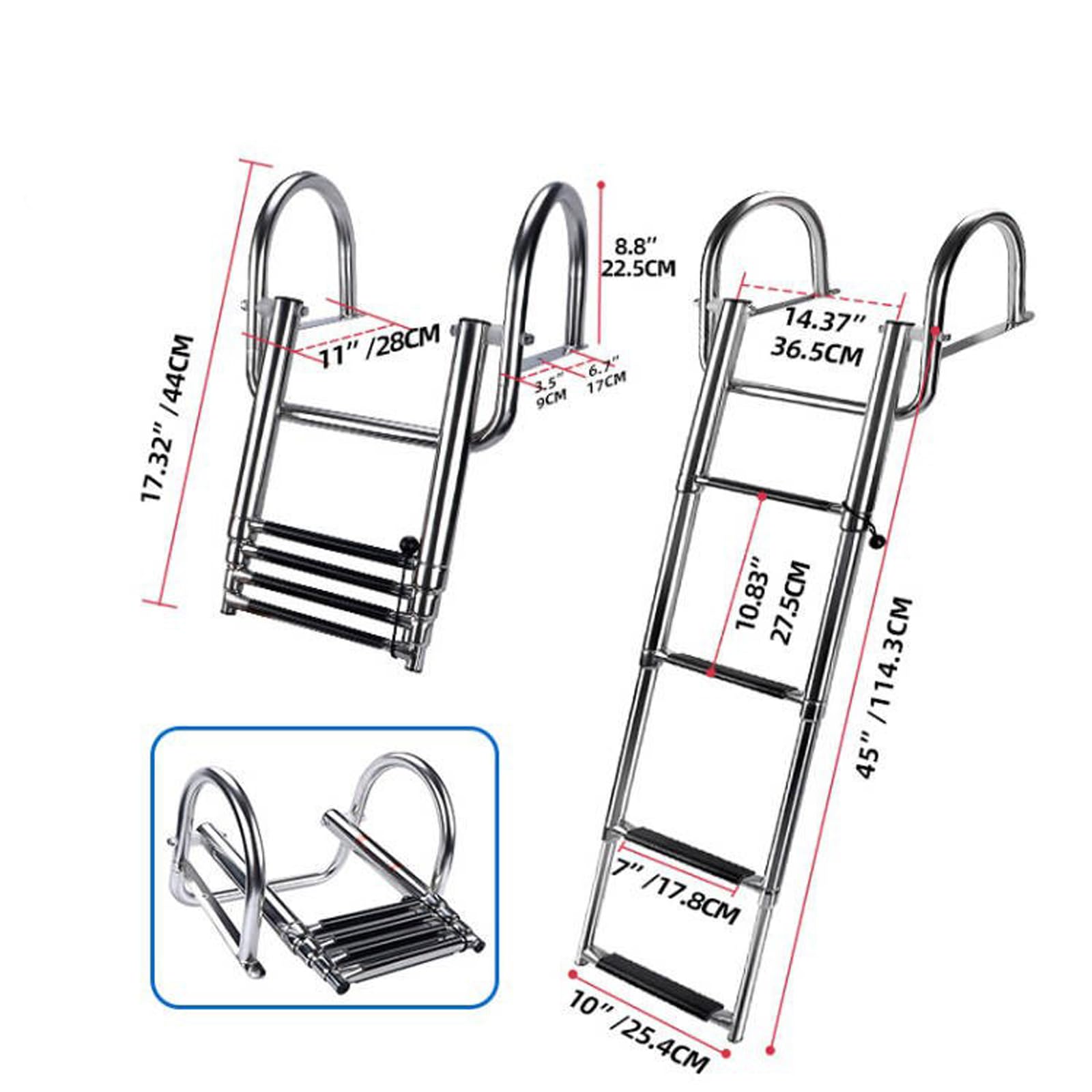échelle pour Bateau de Bain Piscine Acier Inoxydable Échelle Télescopique Intérieure À 4 Marches, Échelle De Quai avec Mains Courantes, Pliant Échelle pour Bateaux Pontons/Yachts