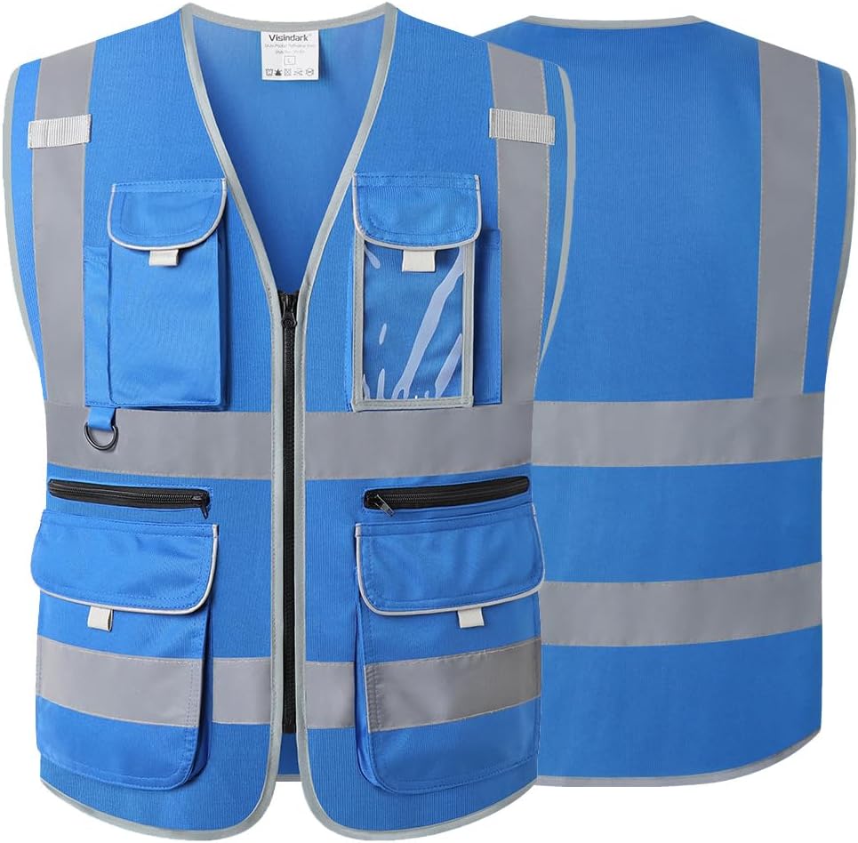 Multi-Pockets Blue Safety Vest Reflective with Singapore Ubuy
