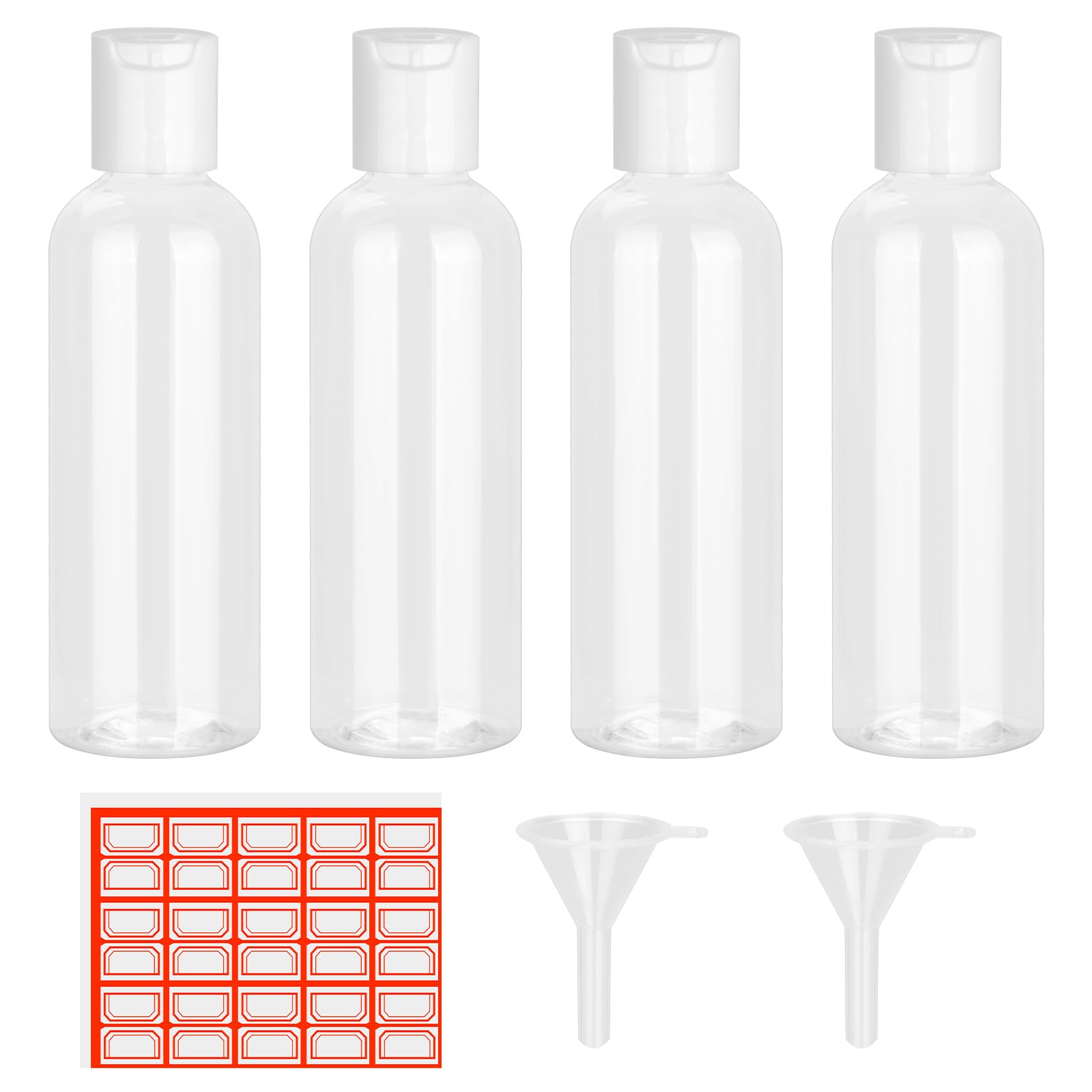 4PCS 100ml Bottles Empty Refillable Transparent Bottles with Funnels and Labels for School Travel or Cosmetic