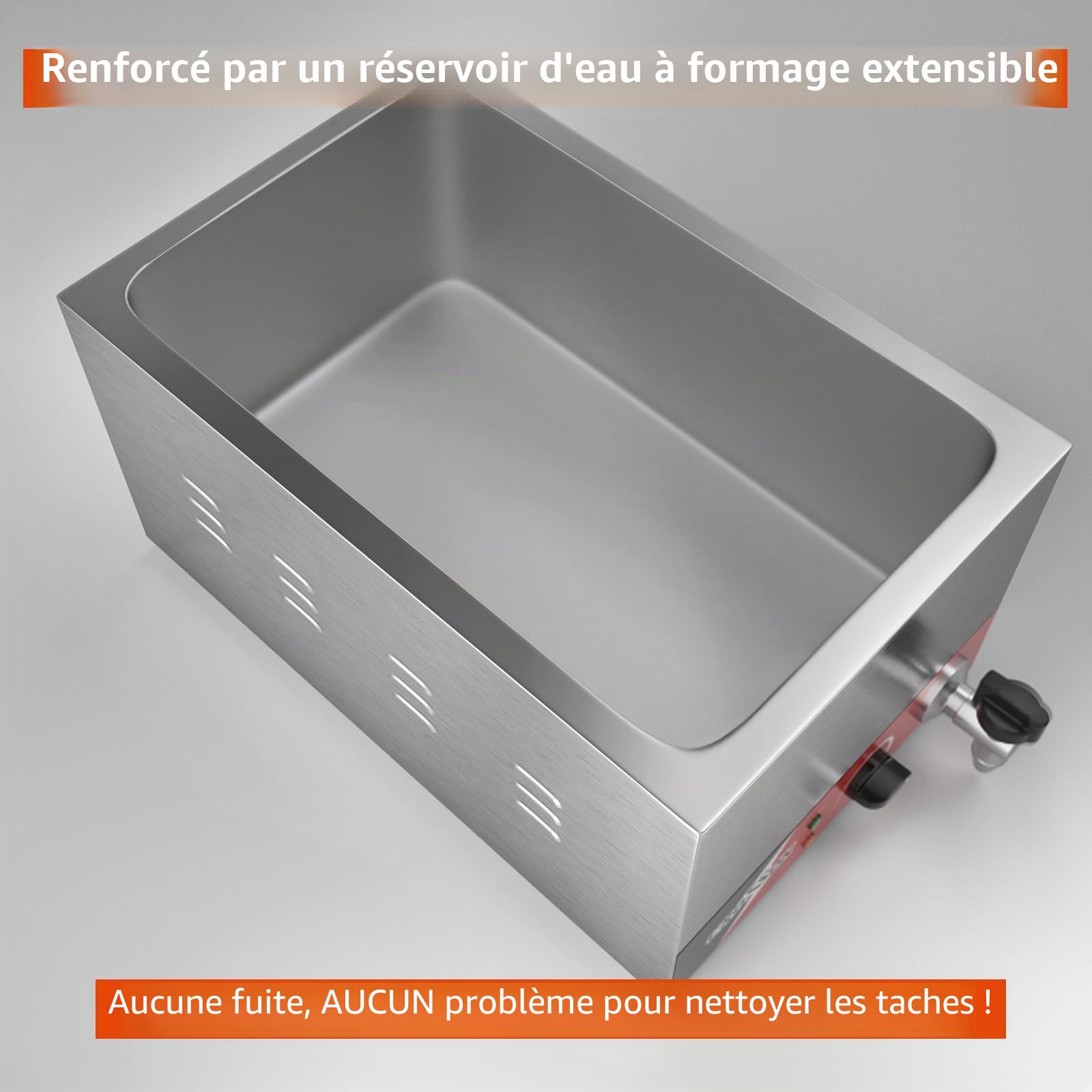 CROSSON Bain Marie Electric Professional 1500 W Electric Bain Marie Stainless Steel with Tap, 3 x 1/3 GN Containers with Lid, Adjustable Temperature 30°C - 85°C