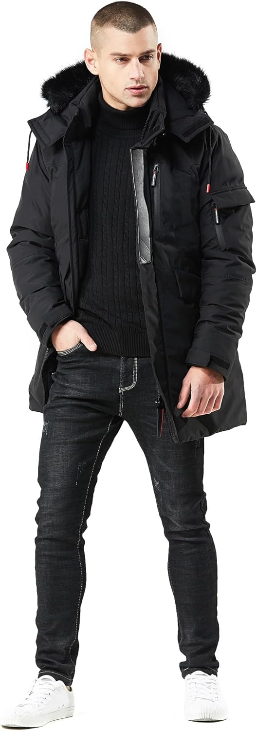 WEEN CHARM Men's Warm Parka Ski Jacket Water Resistant Puffer Jacket Long Winter Coat with Removable Faux Fur Hood - Image 3