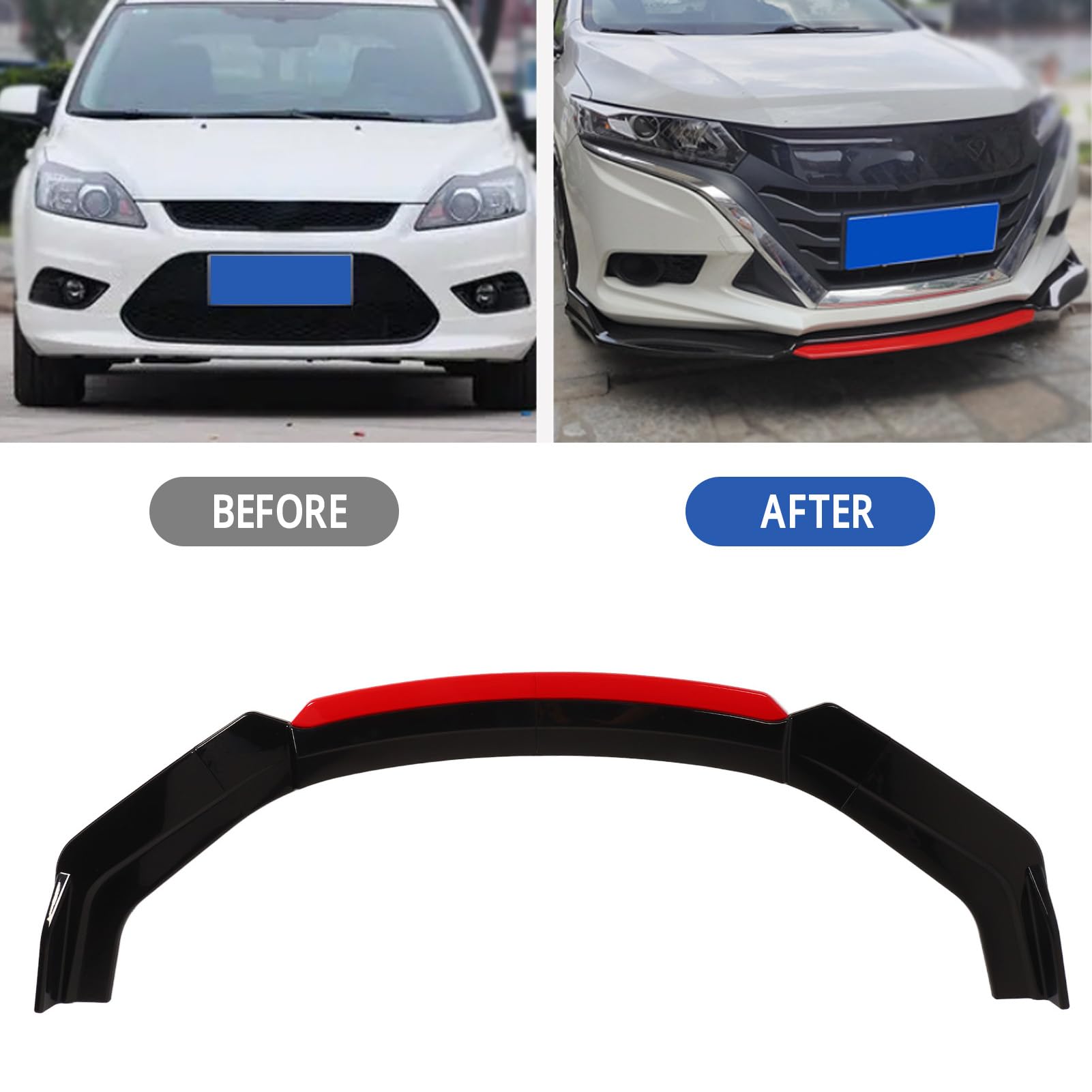 Splitter Anteriore Universale per Auto, 6 Pezzi, Separatore per Labbro del Paraurti Anteriore con Labbro Anteriore Rosso, Diffusore per Diffusore per Paraurti Nero Lucido,