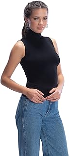 توب نسائية برقبة مرتفعة وبدون اكمام من كارينا, أسود، 2XL-3XL