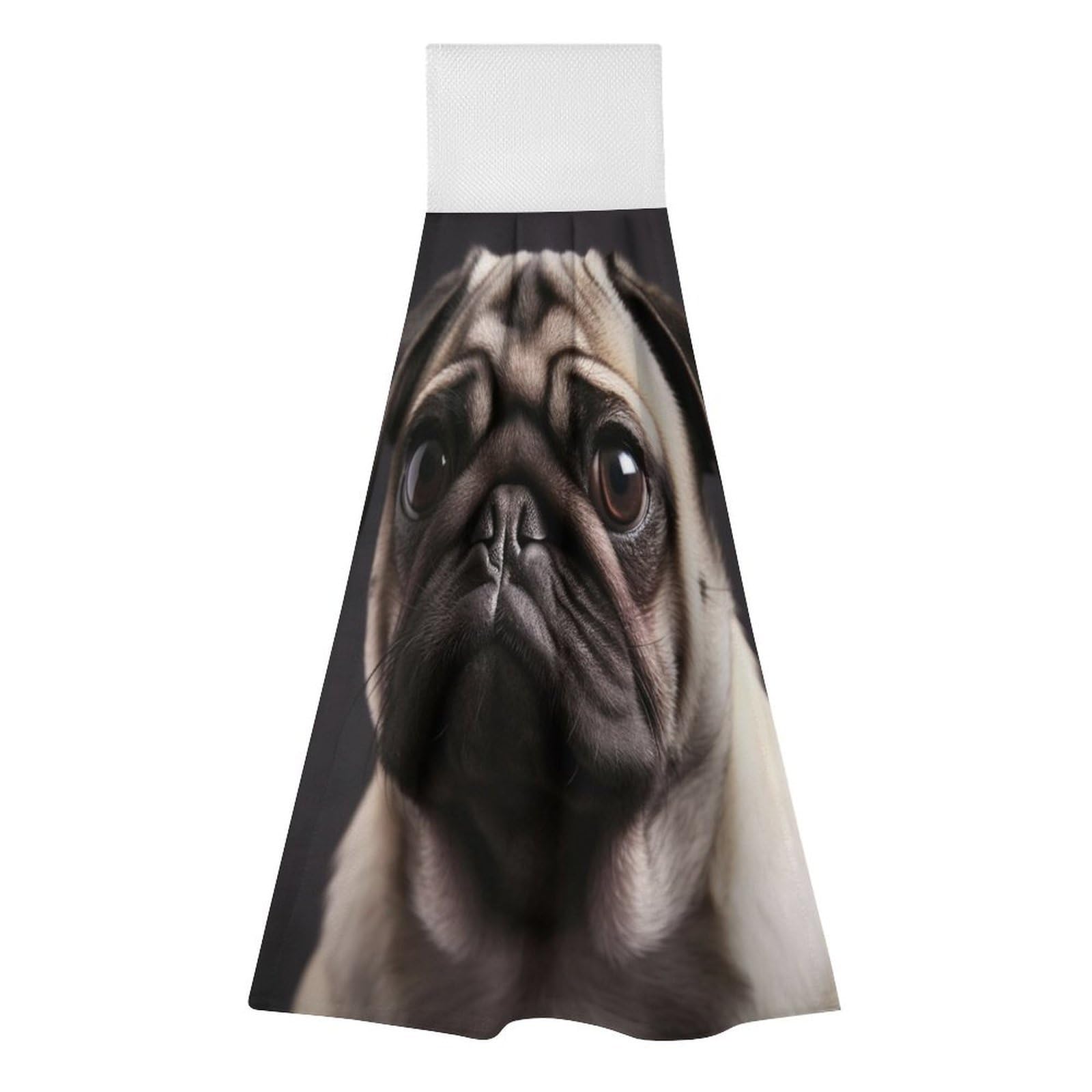 BTCOWZRV Pug Hanging Kitchen Towels with Loop, 2 PCS Luxury Hand Towels for Bathroom, Soft Microfiber Absorbent Face Towels Quick Dry Cleaning Cloths for Kitchen Dish Towels