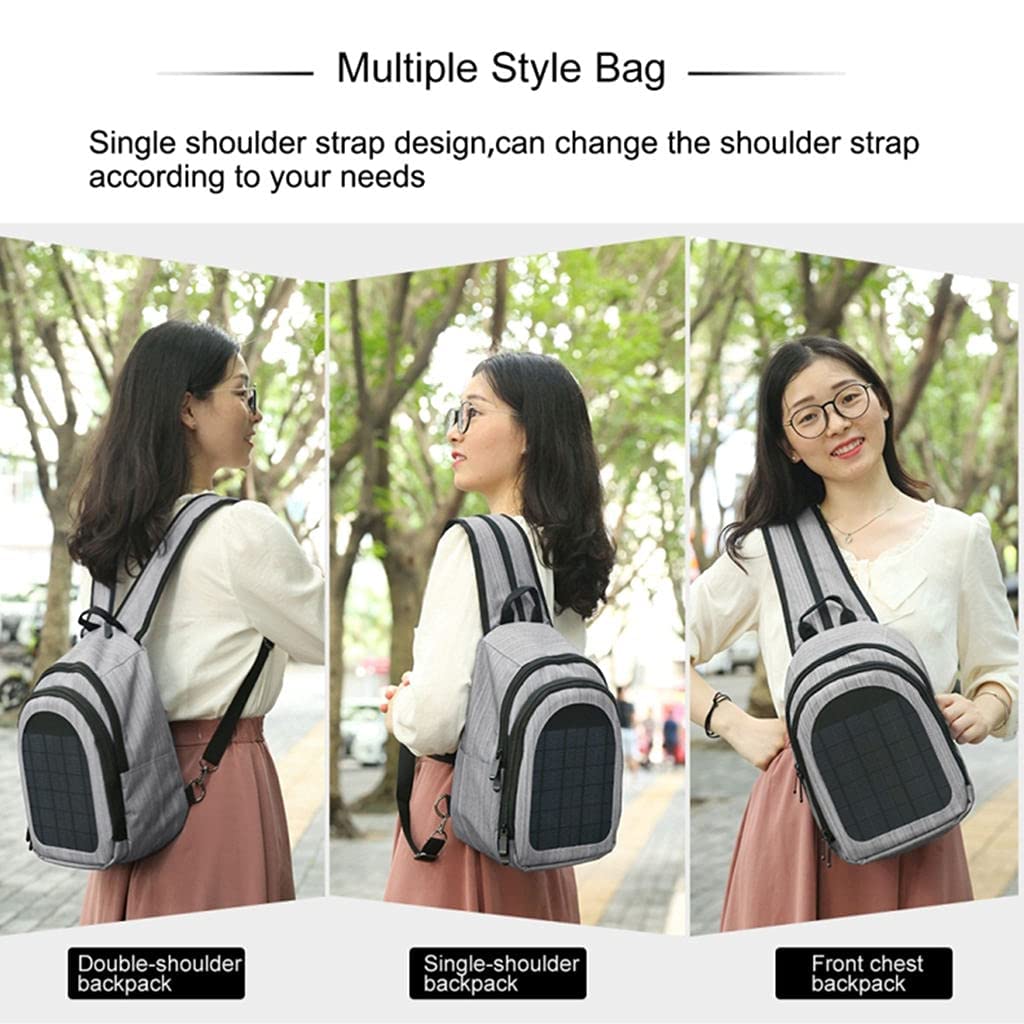 Zaino per laptop da lavoro, per attività all'aperto, impermeabile, con pannello di ricarica solare, grigio., Rucksack