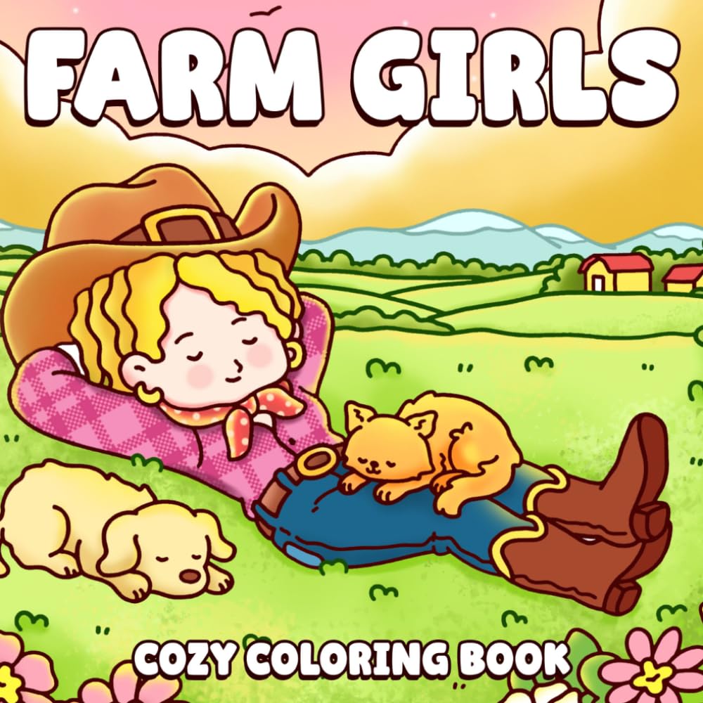 Cozy Farm Girls Coloring Book: Cute Country Life Coloring Pages Featuring Hygge Girls, Adorable Farm Animals and Cozy Rural Scenes for Adults & Teens