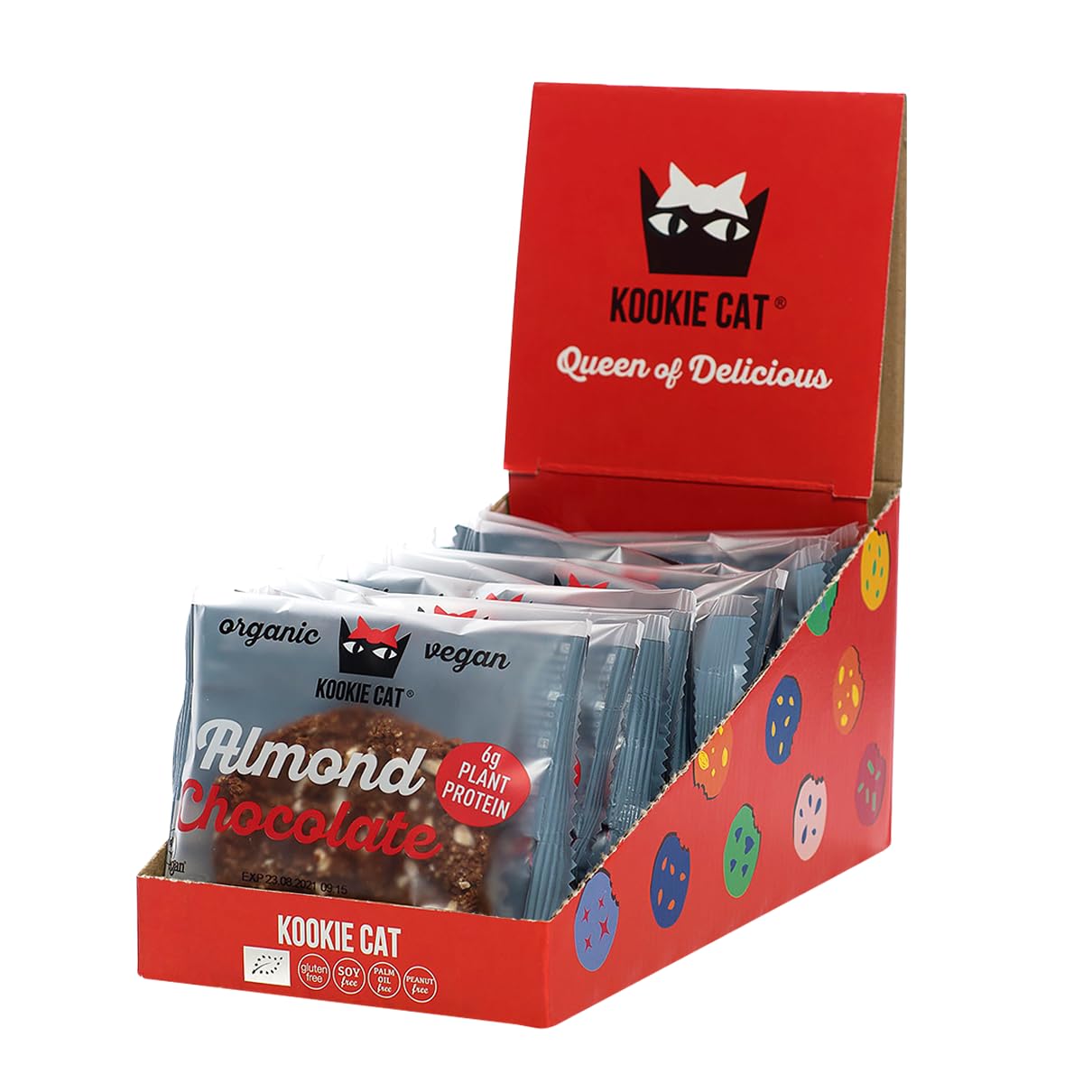 Kookie CatAlmond & Chocolate Individually Wrapped Vegan Cookies, Gluten Free, Soy Free, Bio and Organic, Almond & Oat - 12 X 50g MultipackEU Organic