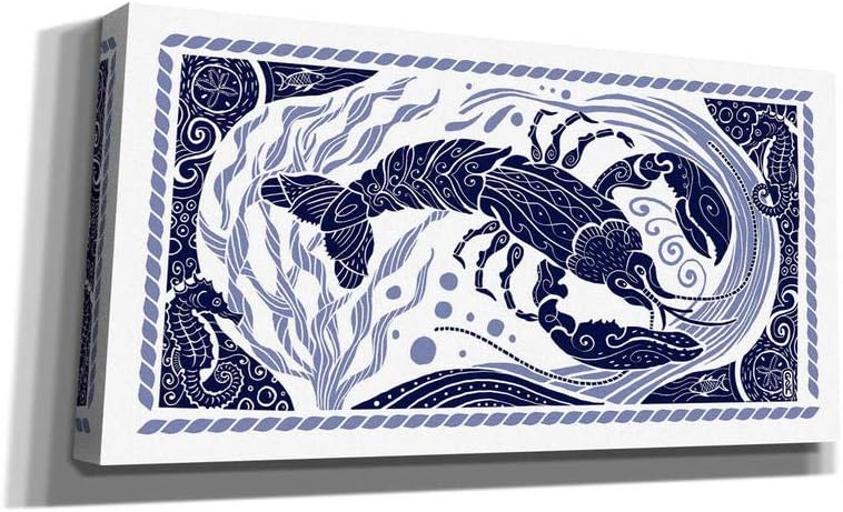 Epic Graffiti ' Lobster' by Dan Fenelon Giclee Canvas Wall Art, 24" x 12", Blue