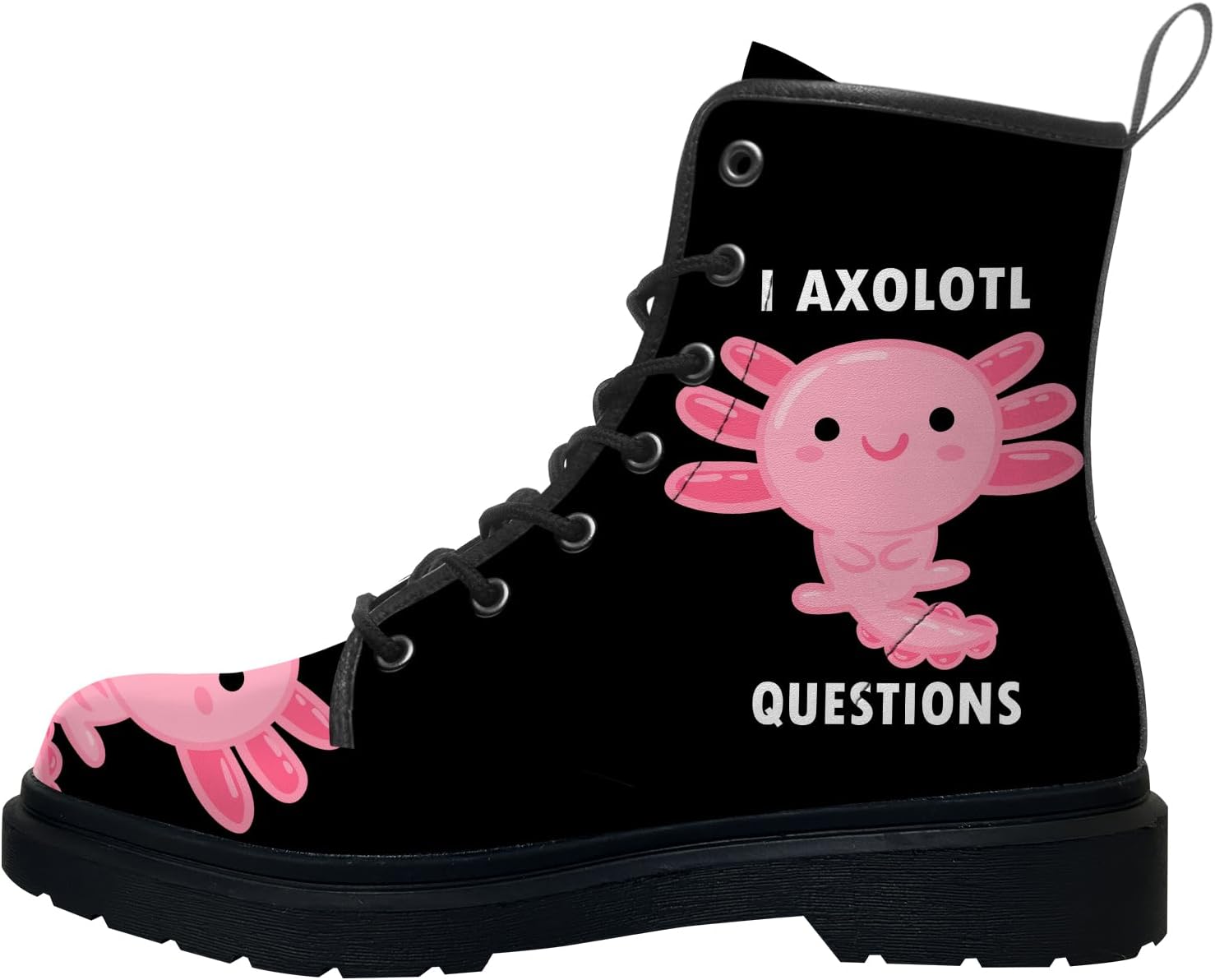 Axolotl Boots for Women Men Combat Boots PU Leather Lace-up Ankle Booties Gifts for Her Him