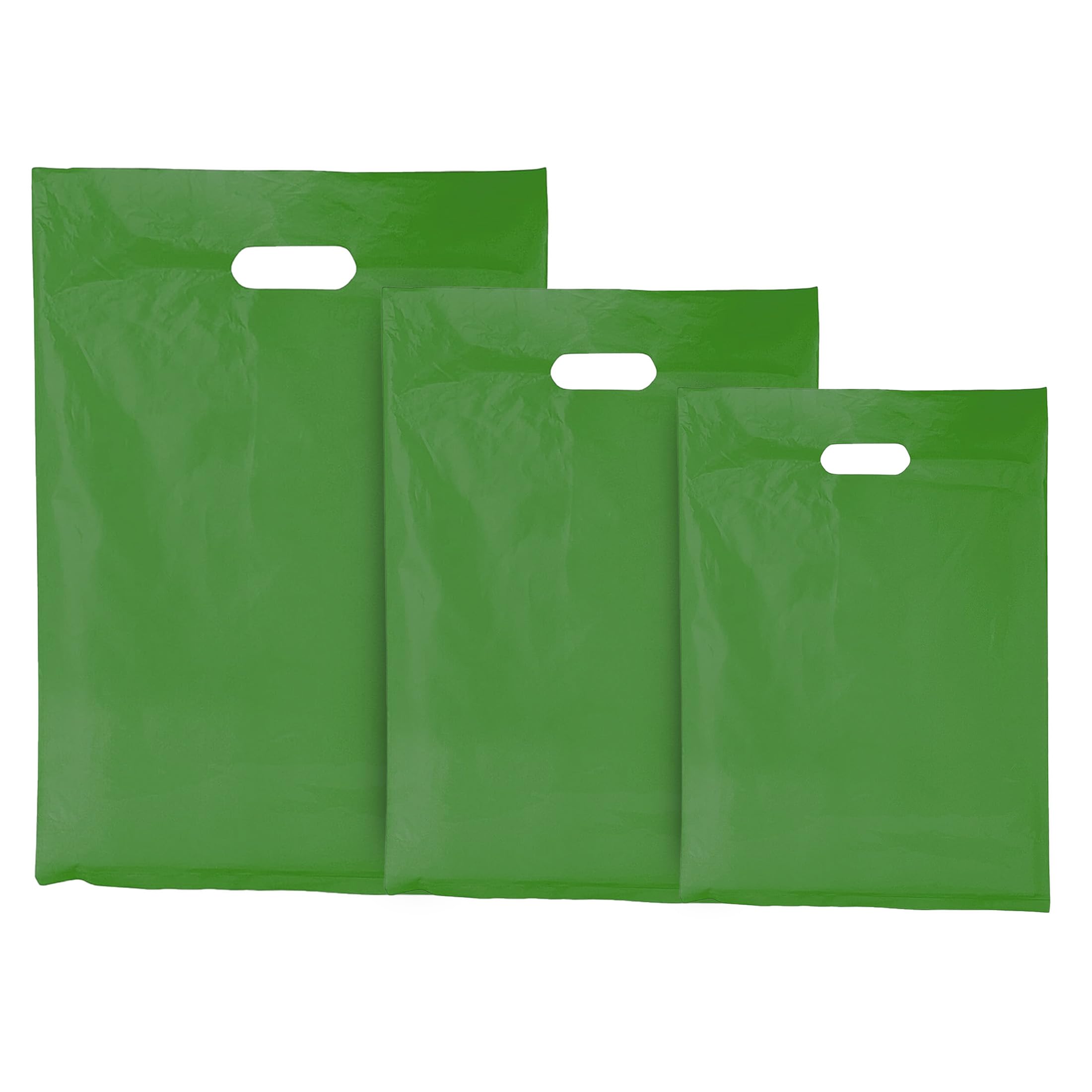 G4GOODS25 Pcs of Medium Dark Green Plastic Carrier Bags | 15"x18"+3" | Carrier Bags with Handles | Convenient Patch Handle Bags for Boutiques, Clothes, Jewelry, and Retail