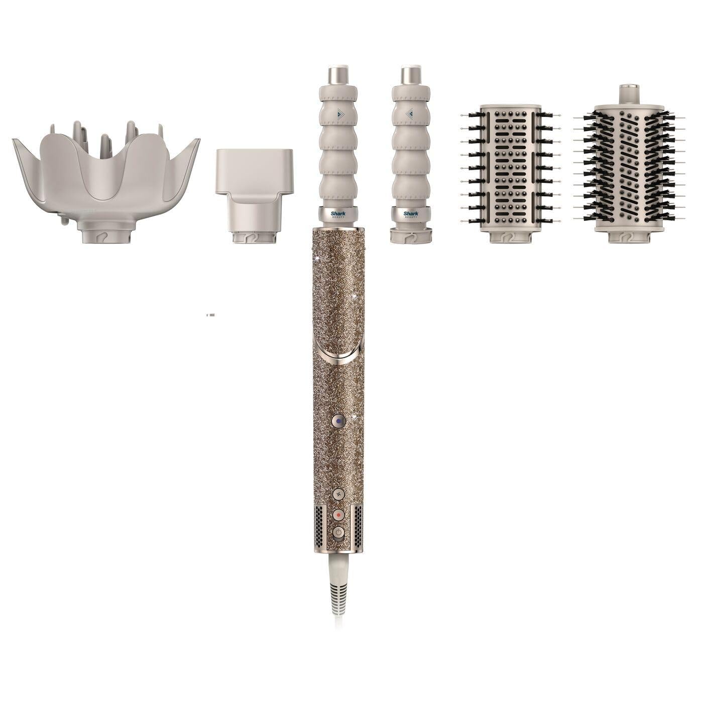 Shark FlexStyle Sparkle Limited Edition Gold Diamond 5 en 1 - Plancha para el cabello con rizador, cepillo de paleta, cepillo ovalado, concentrador, difusor, caja de almacenamiento, sin daños por