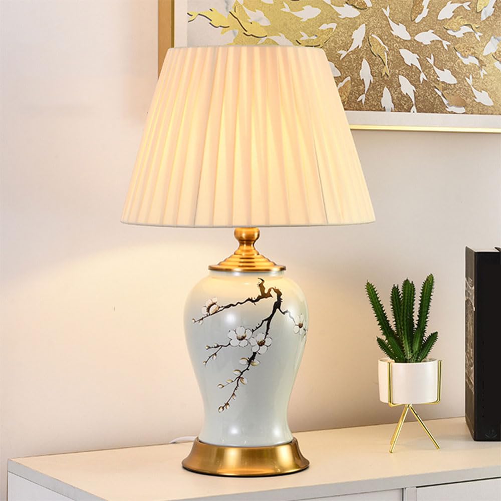 asdchZen 21.6" Ginger Jar Ceramic/Metal Table Lamp Traditional Bedside Desk Nightstand Rustic End Table Lamps For Bedroom Living Room Office College Bookcase-B,B