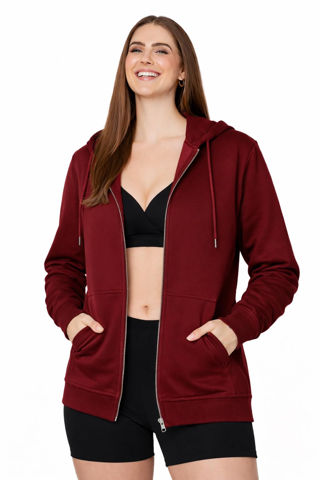 samyak wears Women's Solid Zipper Hooded Sweatshirt | Front Zip, Ribbed Hem, Lined Hood, Casual Winter Wear Jacket, Pure Cotton Hoodies Soft, Lightweight, Warm-picture-20