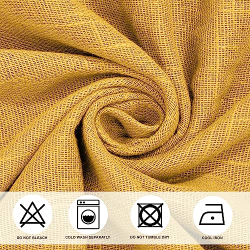 Image of THE LINEN COMPANY Cotton Linen Solid Sheer Window Curtain with Rod Pocket Design, 4 Feet Length, Lightweight Breathable Fabric, Elegant Mustard Color, Living Room & Bedroom Curtain, Pack of 1.
