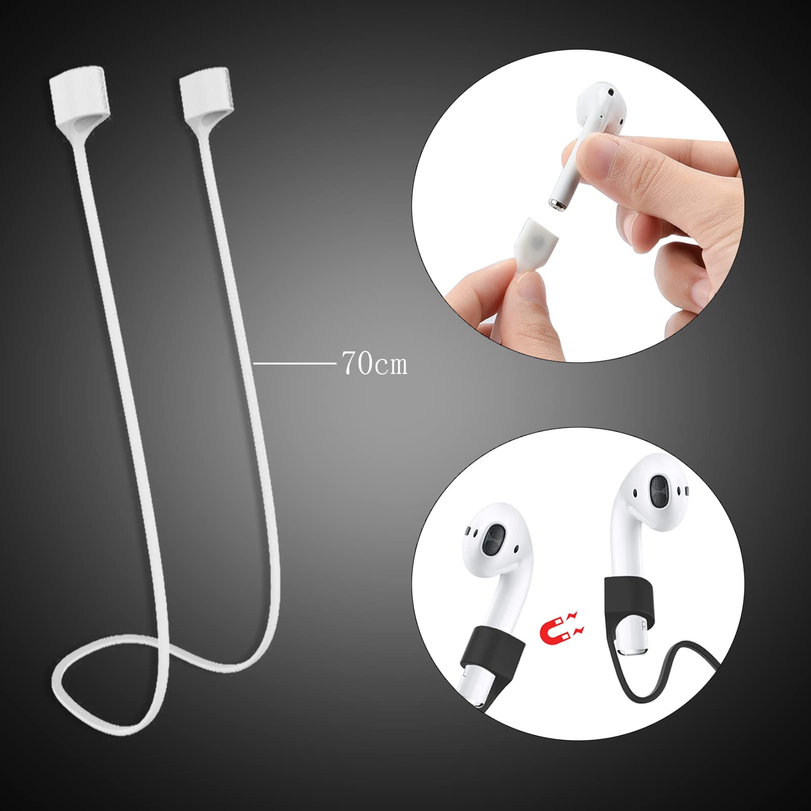 3 Cordons Anti-Perte AirPods - Sangles Silicone Magnétiques Sport | Noir, Blanc, Rose