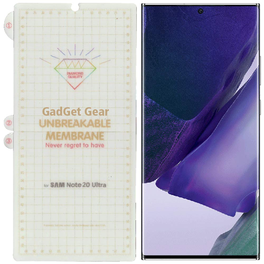 GADGET GEAR Clear Front Unbreakable Screen Protector Hydrogel Membrane Samsung Galaxy Note 20 Ultra | Edge to Edge Coverage with Easy Installation Kit (Clear, Front)