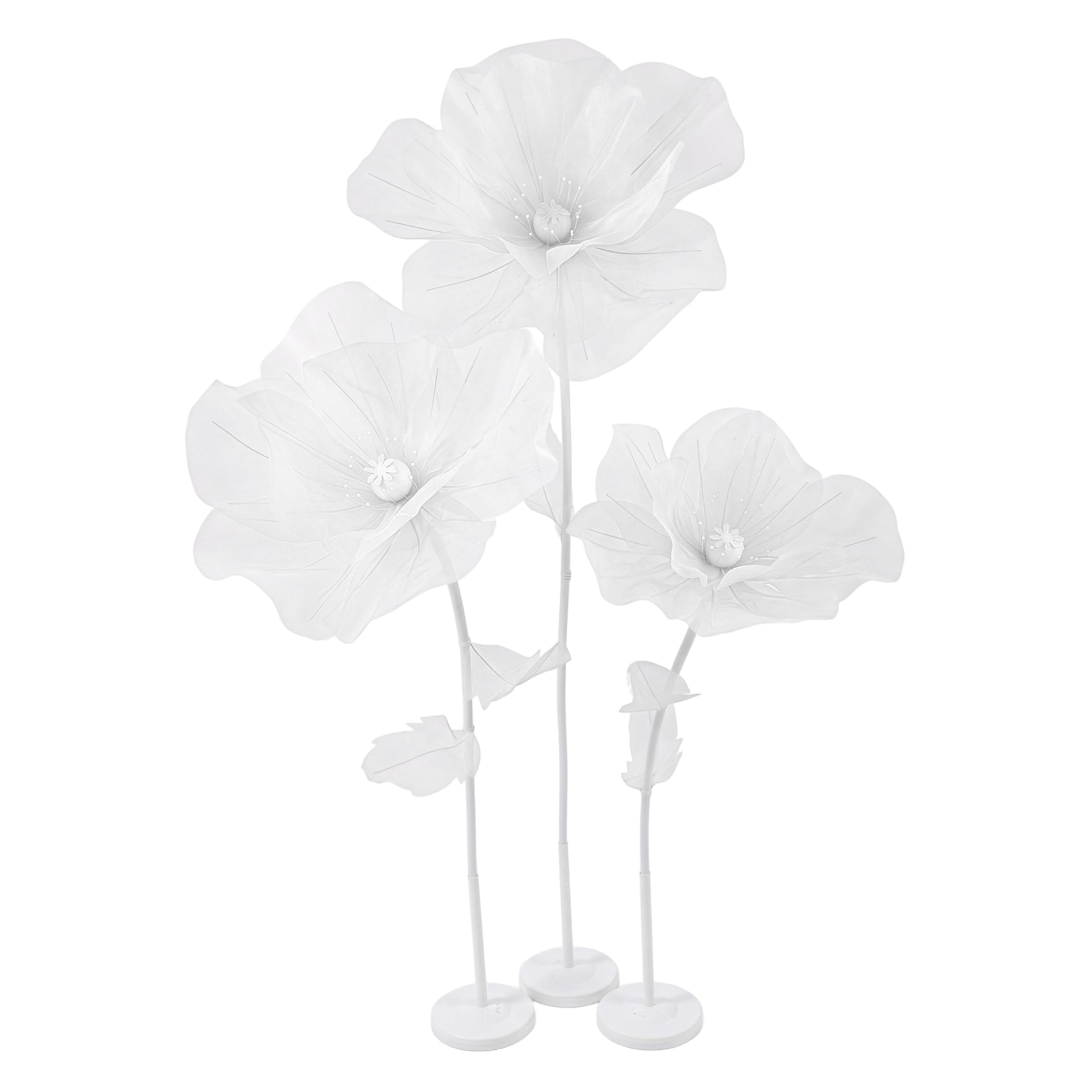 Xdyyjrasa Large Paper Flowers - 3 Head Giant Organza Flower with Stand, Large Flower Backdrop for Garden Hotel Photography Wedding, White