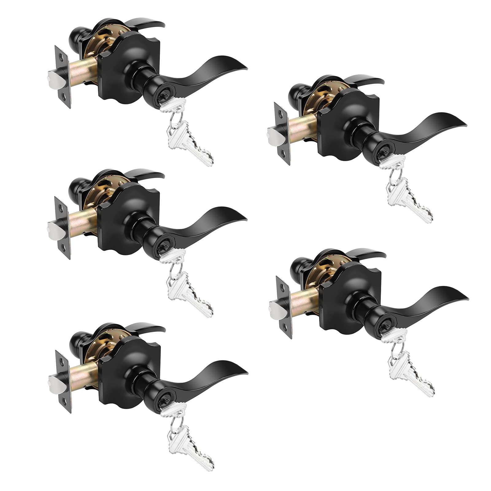 Buy 5 Pack Keyed Alike Entry Door Handle Sets in Matte Black,Front