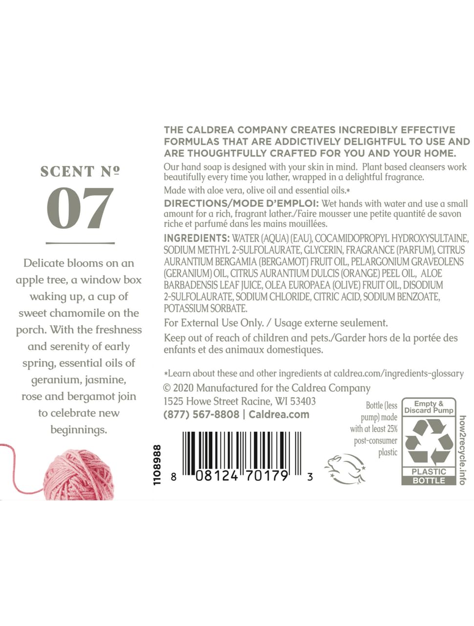 Caldrea Hand Wash Soap, Aloe Vera Gel, Olive Oil and Essential Oils to Cleanse and Condition, Sweet Pea Scent, 10.8 oz (Packaging May Vary) - Image 2