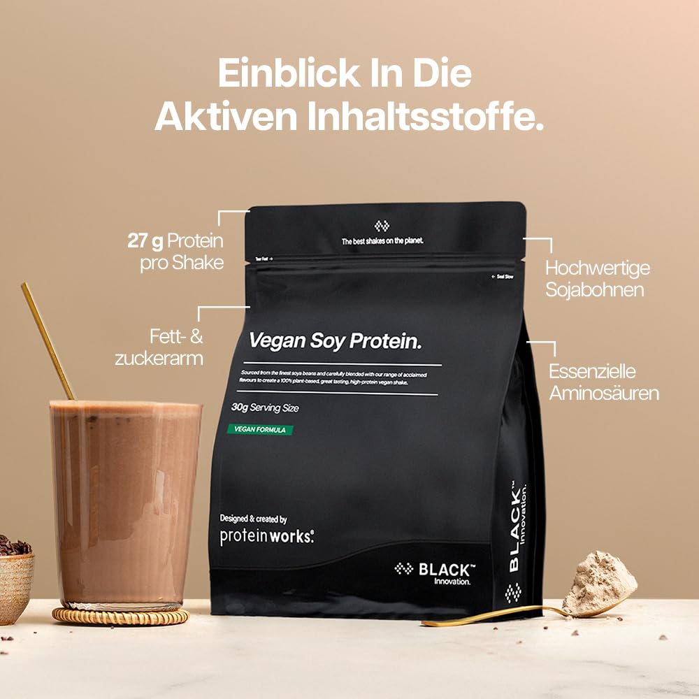 Protein Works | Veganes Soja Protein Pulver – BLACK Innovation, Soja Isolat Eiweißpulver, fettarm, ohne Zuckerzusatz, 100% pflanzliche Ernährung, Ohne Aroma, 33 Portionen, 1kg