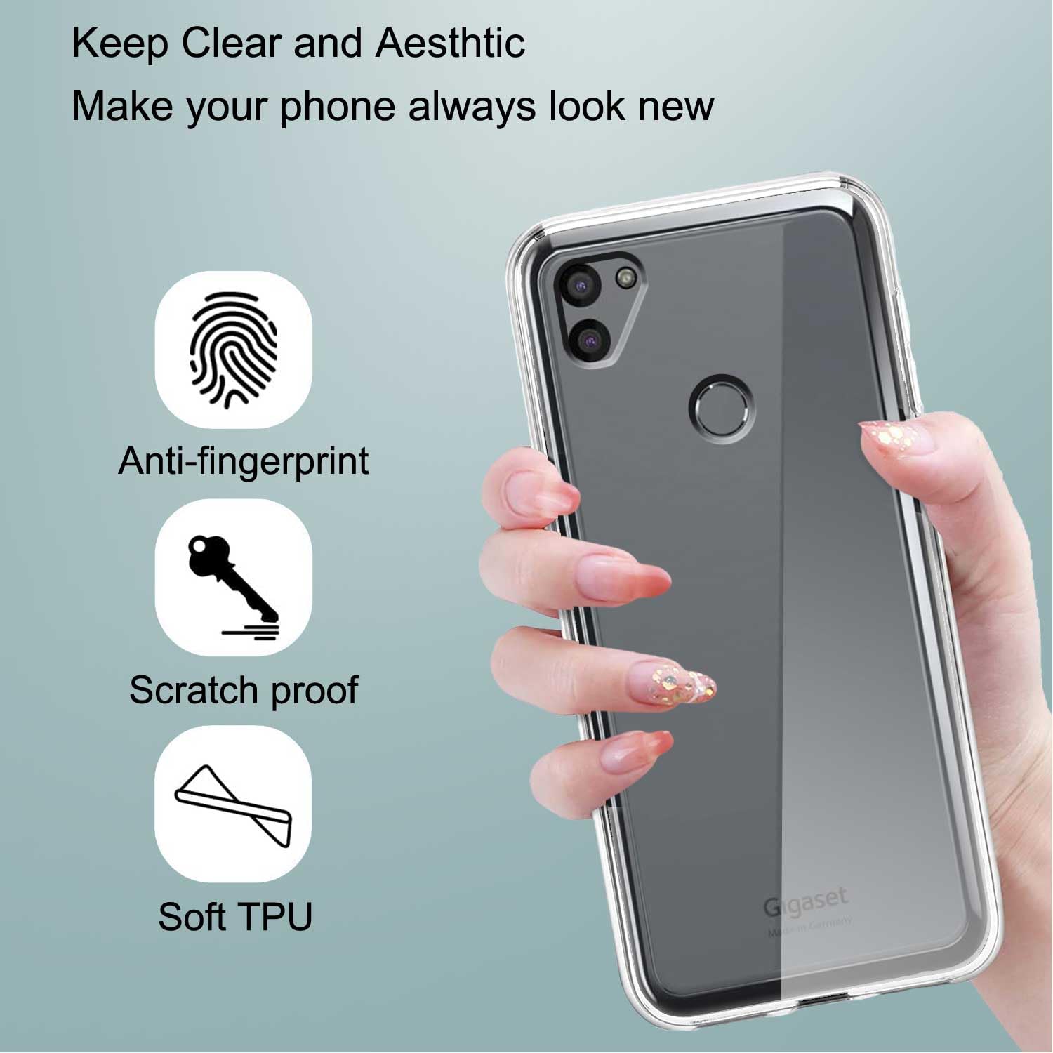Set Cover + Vetro Temperato + Anello Per Gigaset GS5 – Custodia Antiurto Trasparente E Pellicola Protettiva