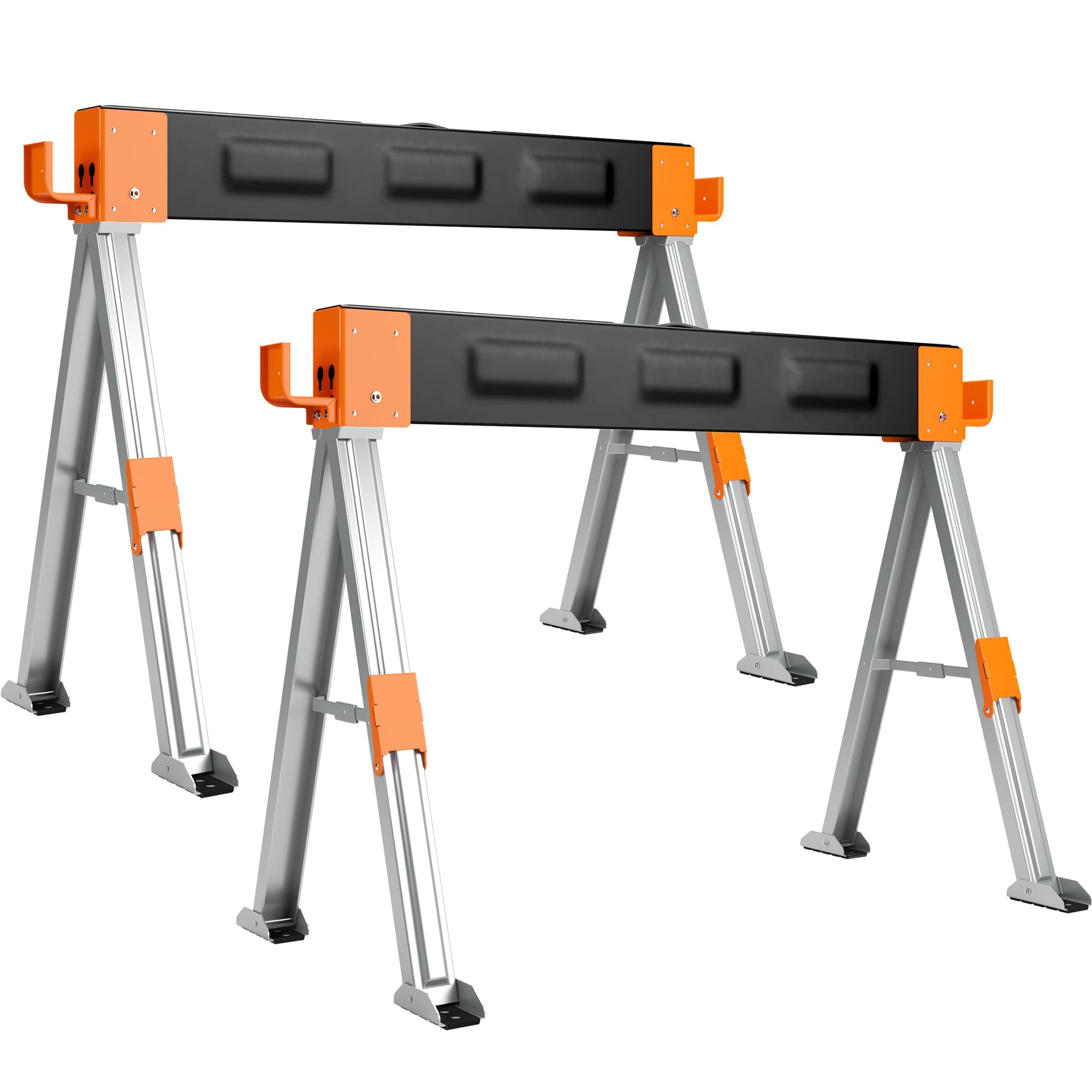 Juego de 2 caballete de trabajo de metal plegable de hasta 1000 kg, caballete móvil para carpintería, construcción, bricolaje, taller