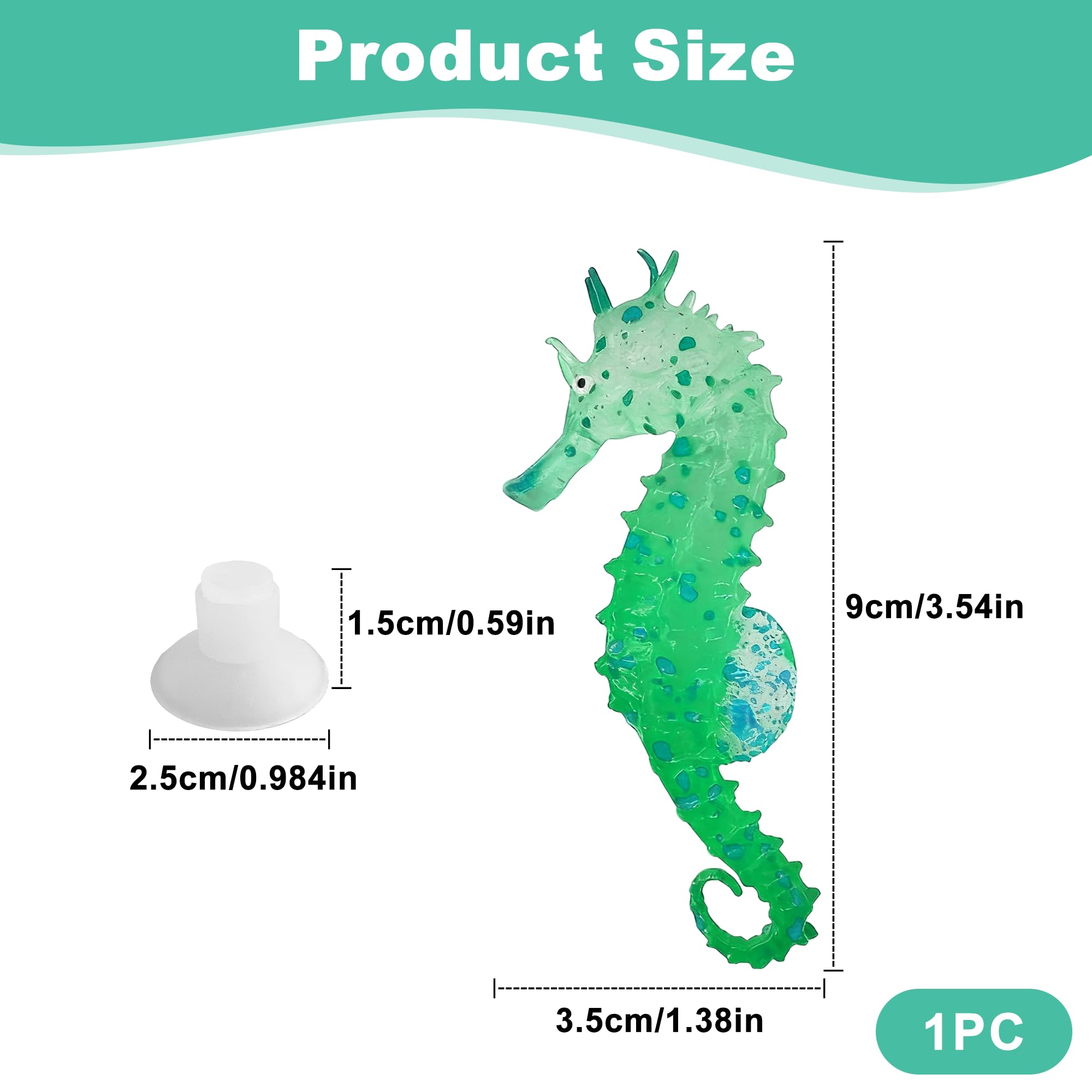 ZAYIO Artificial Silicone Seahorse Aquarium Ornament, Luminous Night Glow Seahorse with Suction Cup - Image 2