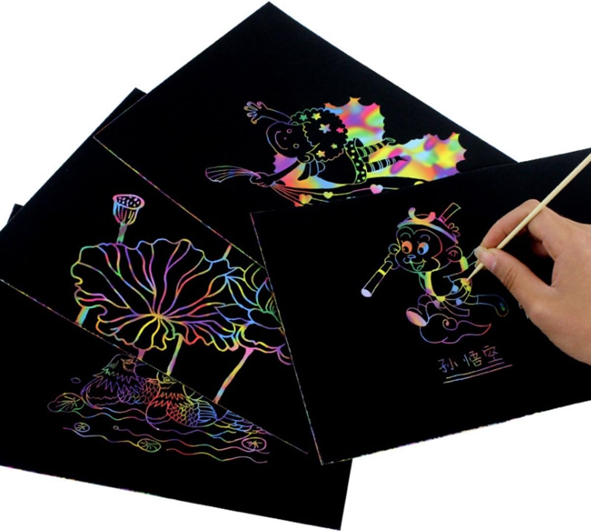 Rainbow,Scratch Paper Notepad 30 Big 11" x 8.25" Sheets Coil-bound Together of Black Rainbow Scratch Paper for Kids Childrens Girls,Makes Art Fun With Wooden Stylus